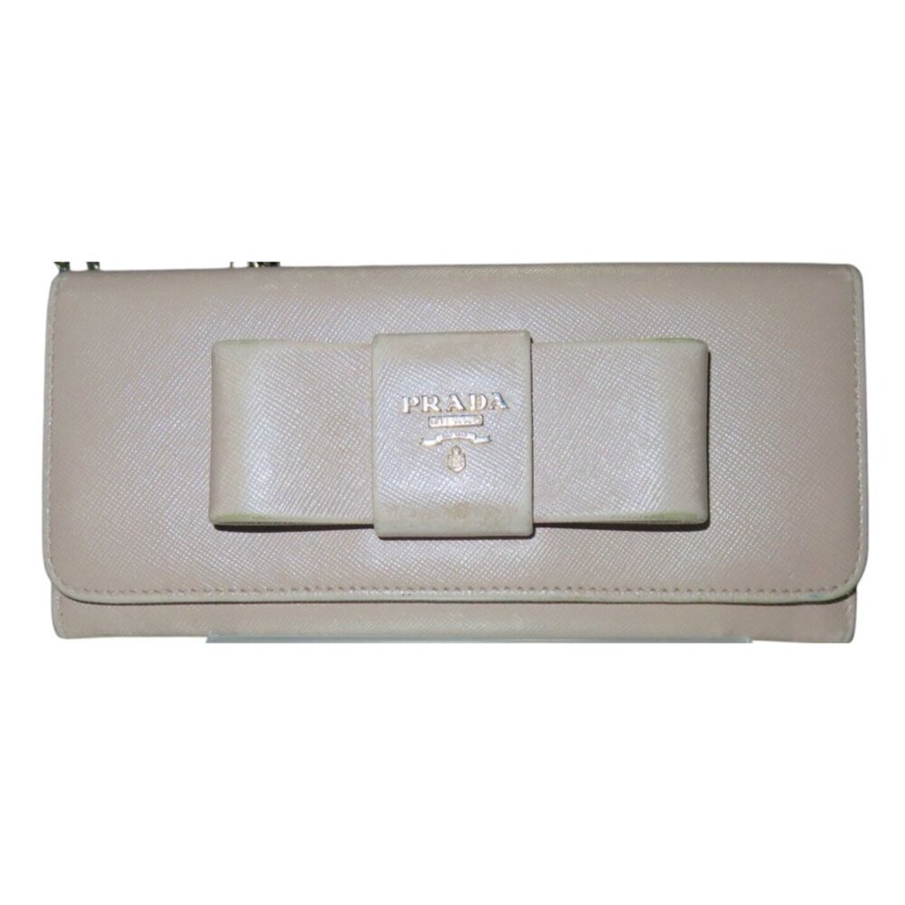 Prada Blush Pink Italian Saffiano Leather Ribbon Bow Embellished Bi-Fold Wallet